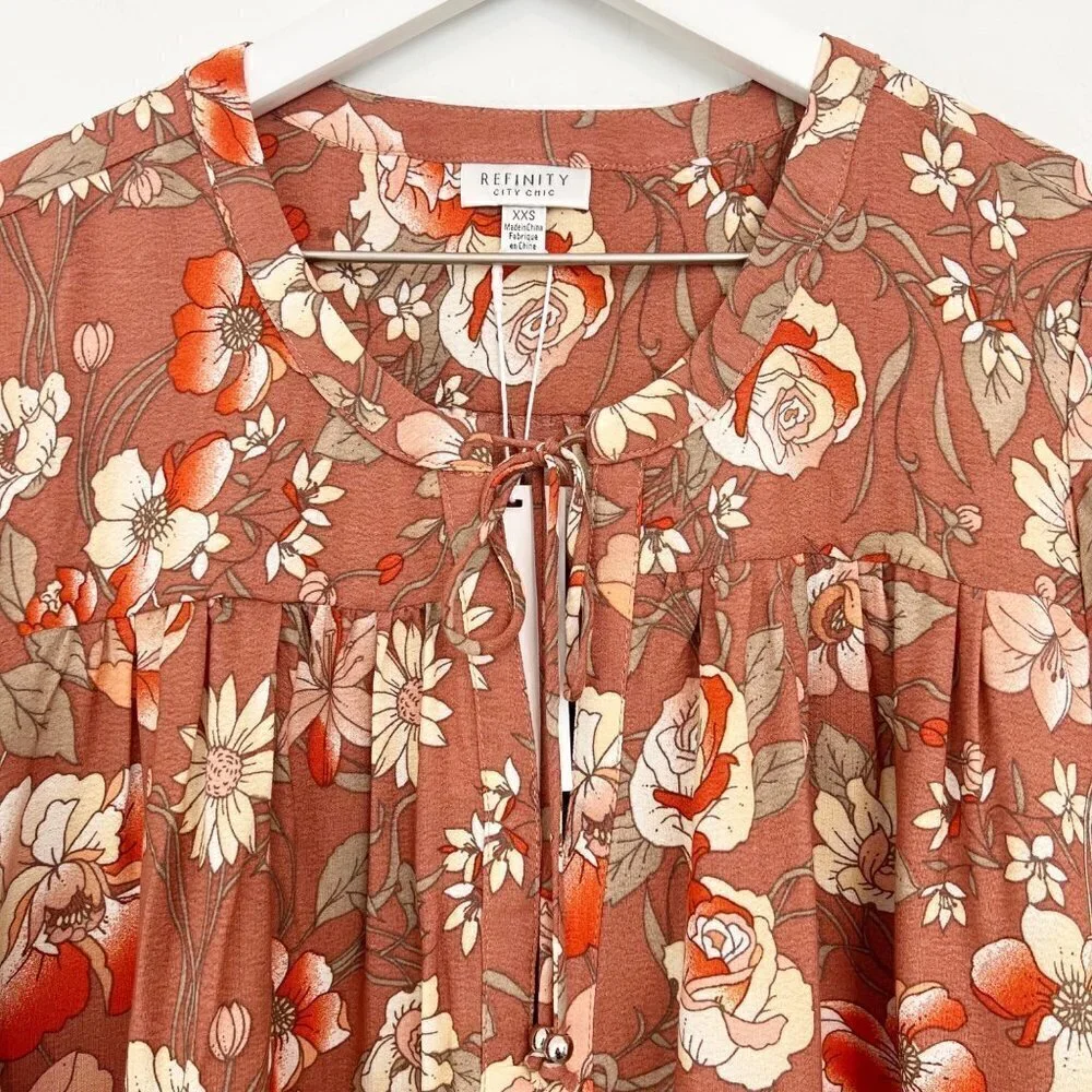 City Chic Top Size 12 Desert Sand Floral Oversized Tunic Blouse Shirt Loose Boho